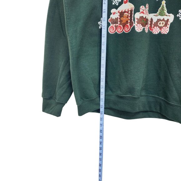 Green Soni Lu Christmas Sweatshirt Unisex With Festive Train Design Size L New - Picture 6 of 12